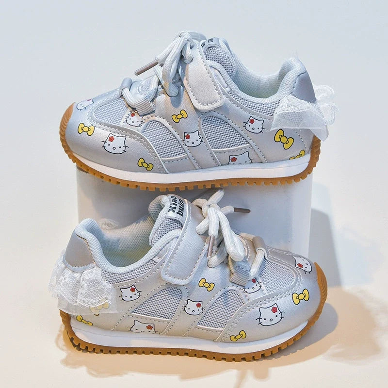 Kids' Sneakers with Cute Kitten and Bow