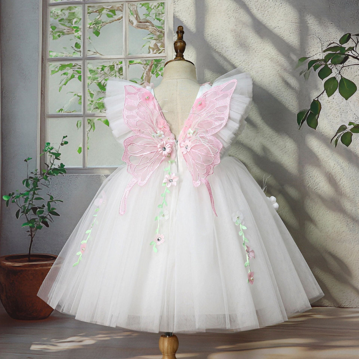 White Floral Party Dress for Girls