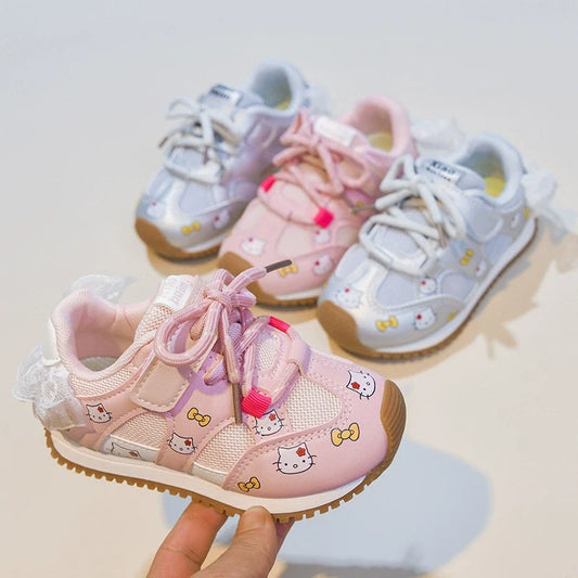 Kids' Sneakers with Cute Kitten and Bow