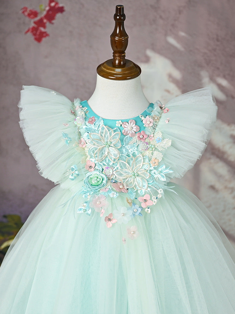 Blue Floral Party Dress for Girls