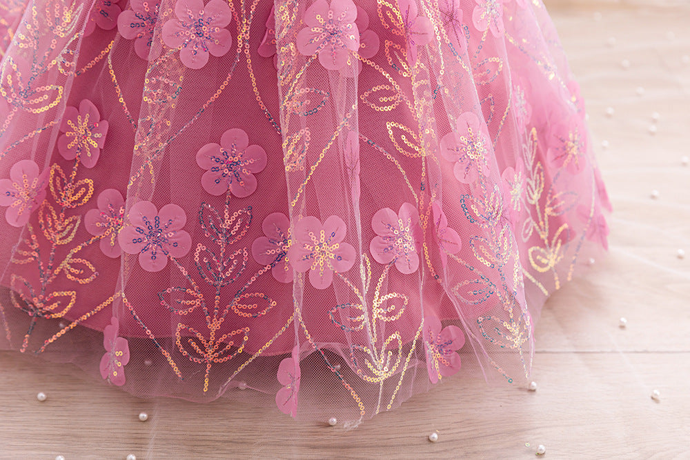 Children's Party Dress with Flowers and Bow