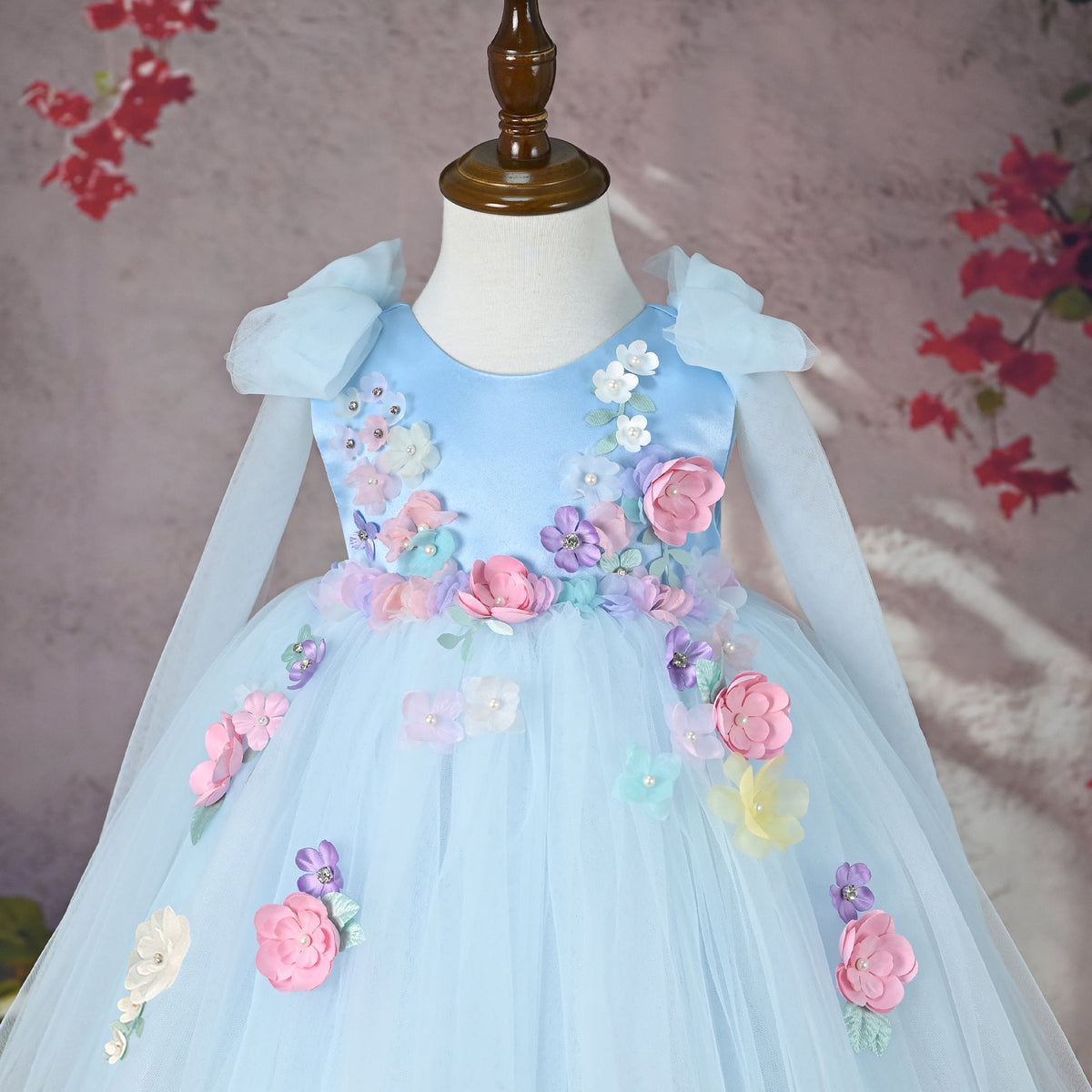 Blue Floral Party Dress for Girls