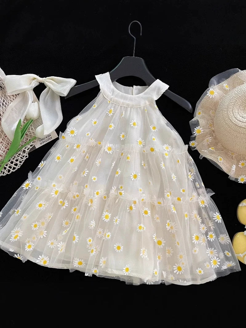 Girls' Tulle Dress with Daisies