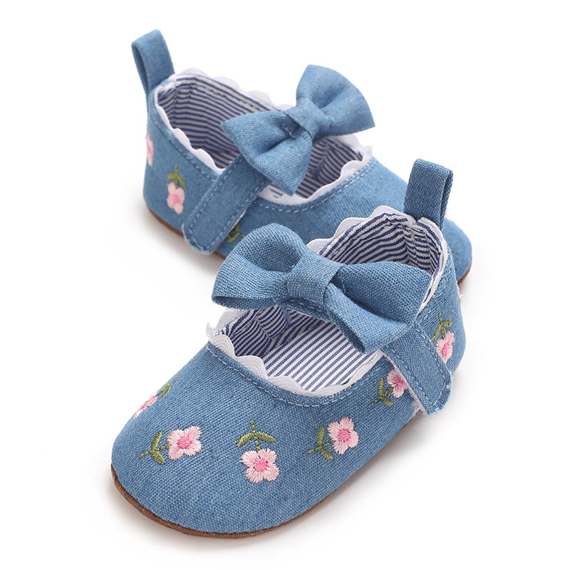 Children's Shoes with Little Flowers and a Small Bow