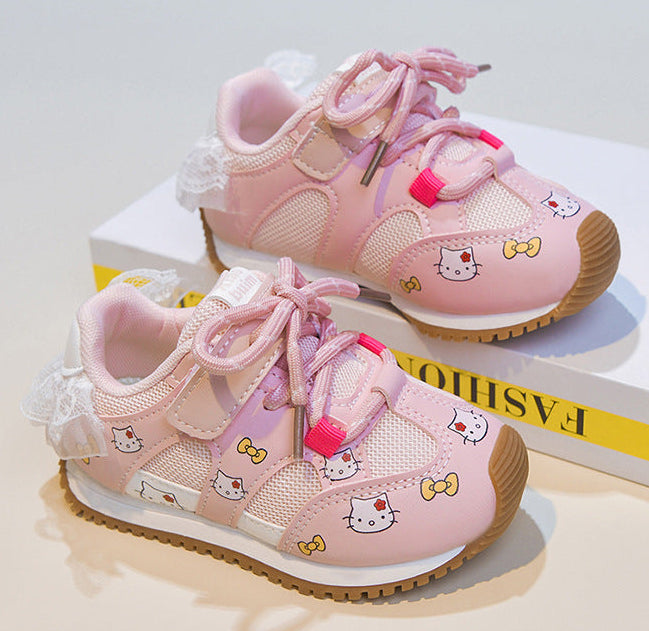 Kids' Sneakers with Cute Kitten and Bow