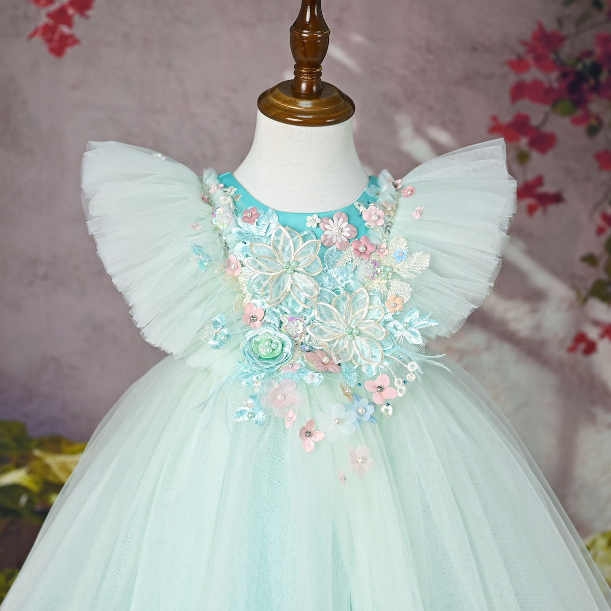 Blue Floral Party Dress for Girls