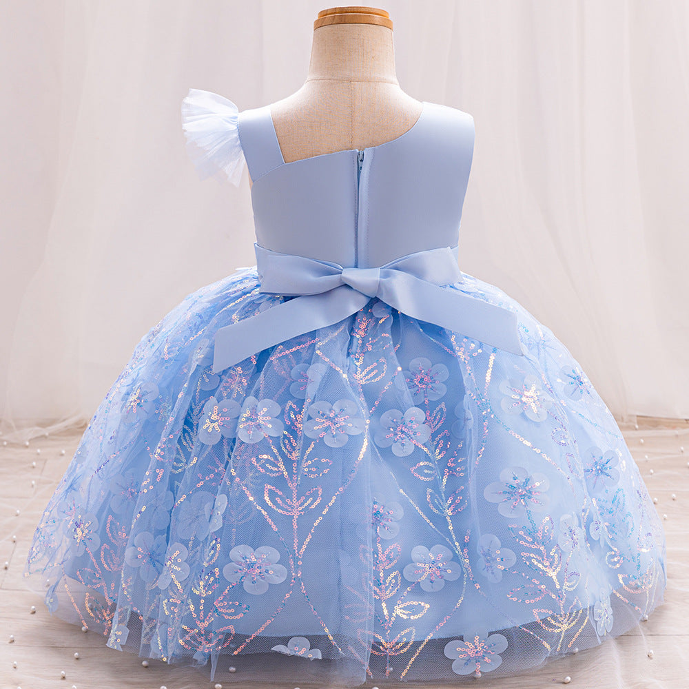 Children's Party Dress with Flowers and Bow