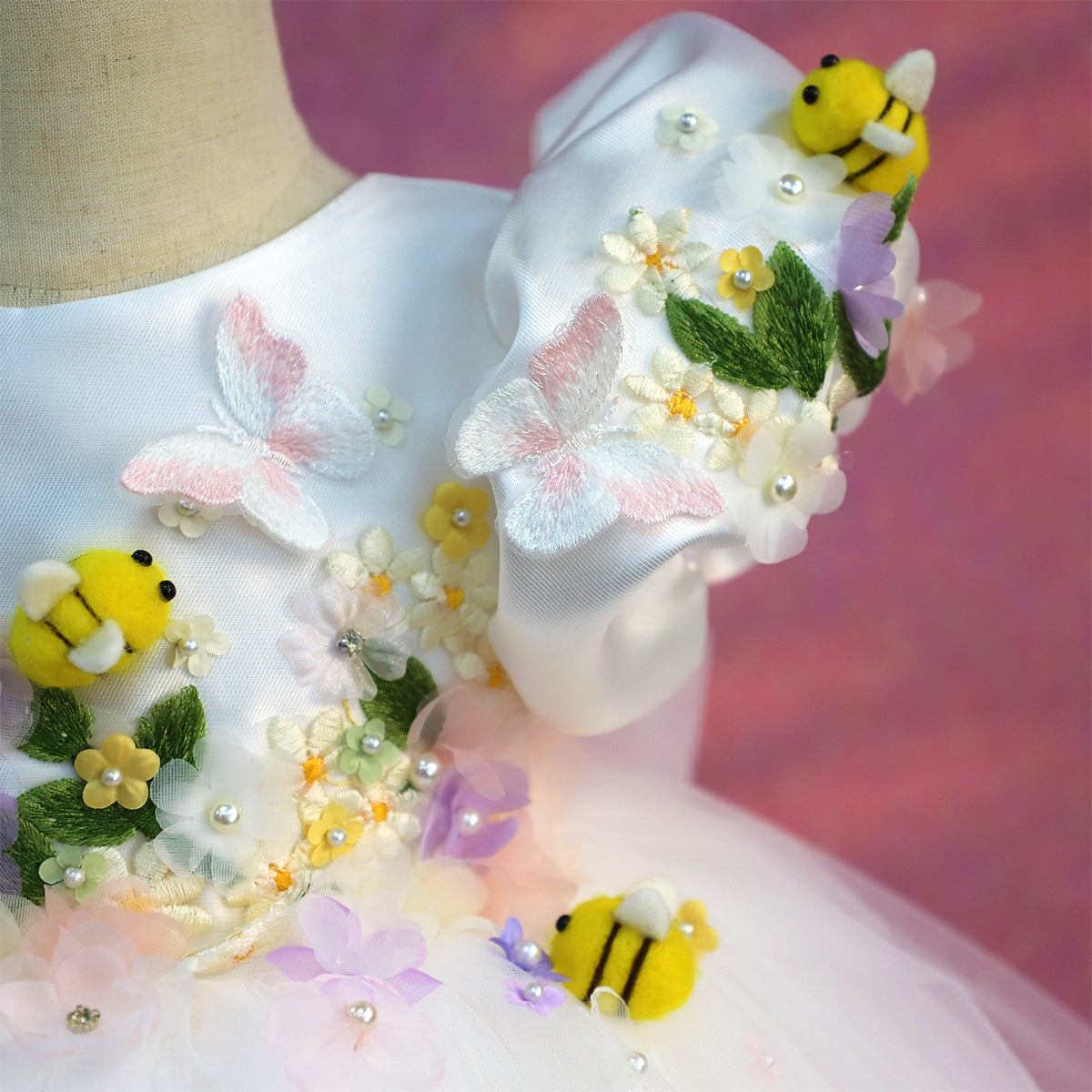 White Children's Dress with Little Bees