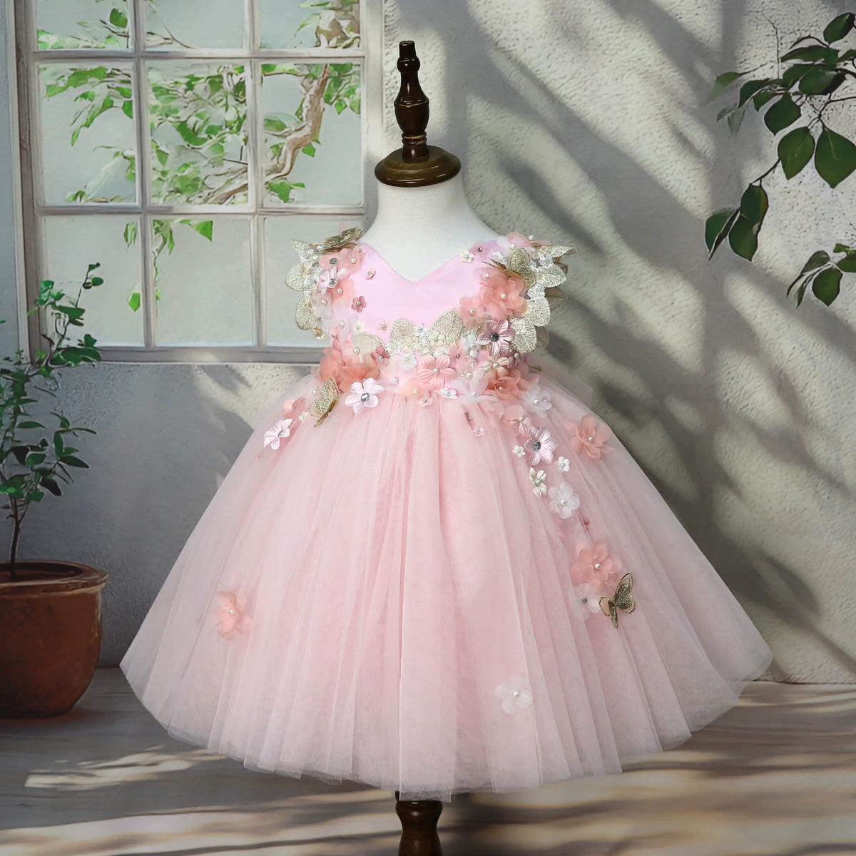 Pink Party Dress with Little Flowers