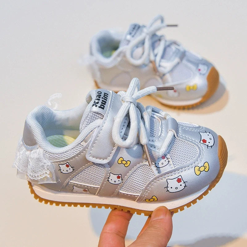 Kids' Sneakers with Cute Kitten and Bow