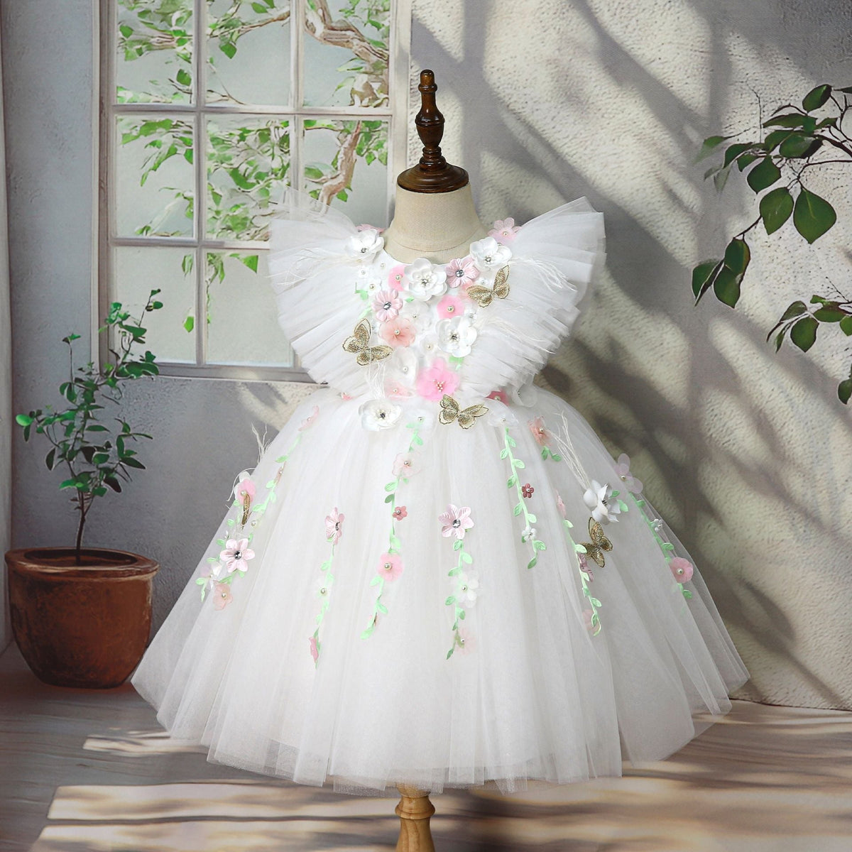 White Floral Party Dress for Girls