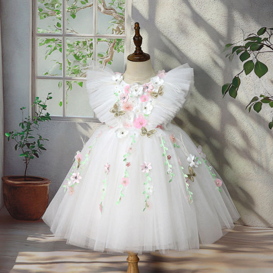 White Floral Party Dress for Girls