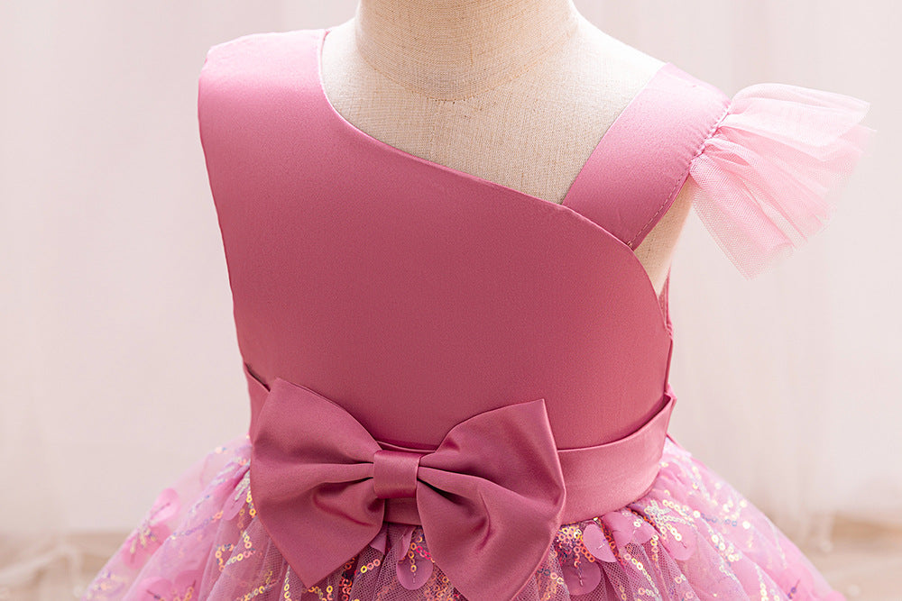 Children's Party Dress with Flowers and Bow