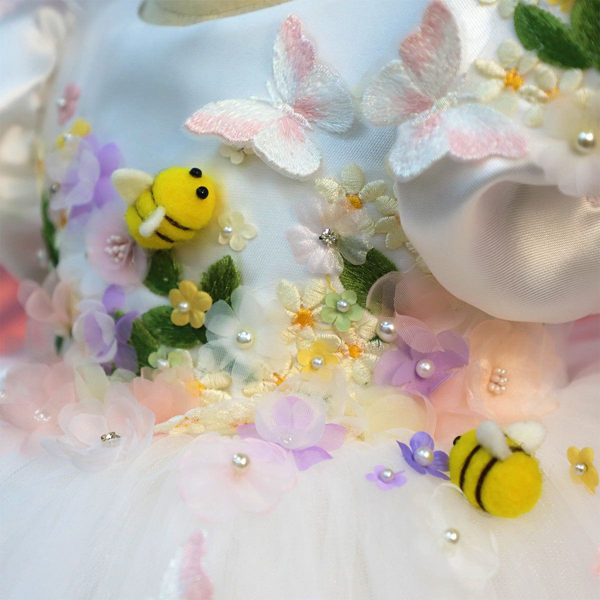 White Children's Dress with Little Bees