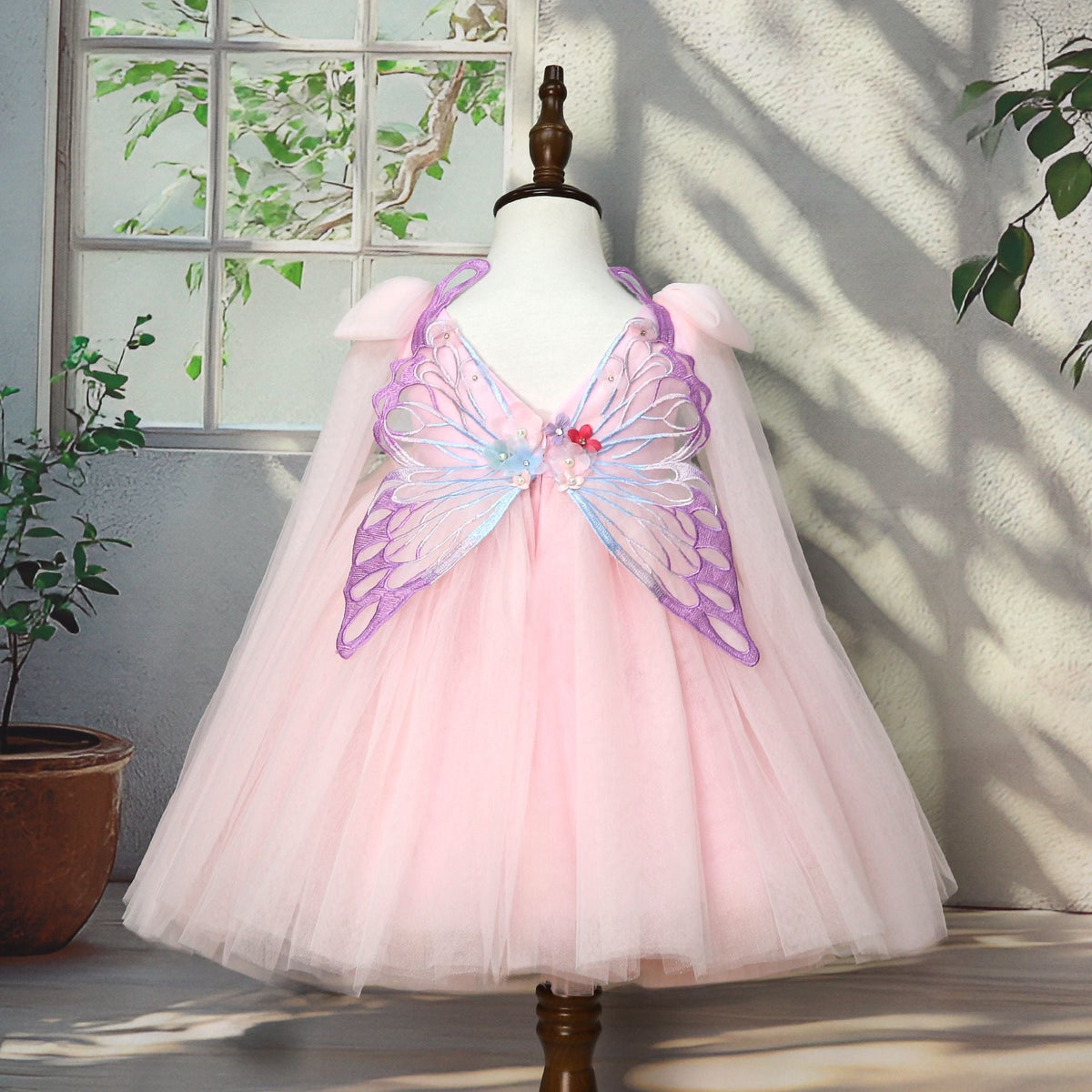 Pink Floral Party Dress with Wings