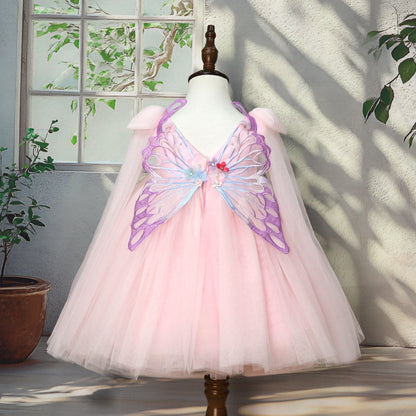 Pink Floral Party Dress with Wings