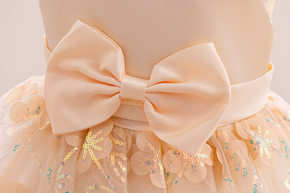 Children's Party Dress with Flowers and Bow