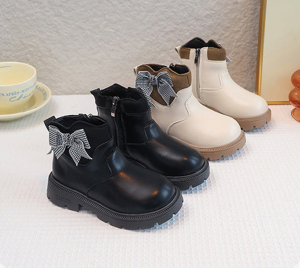Girls' Boots with Bow and Checkered Pattern