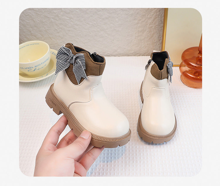 Girls' Boots with Bow and Checkered Pattern