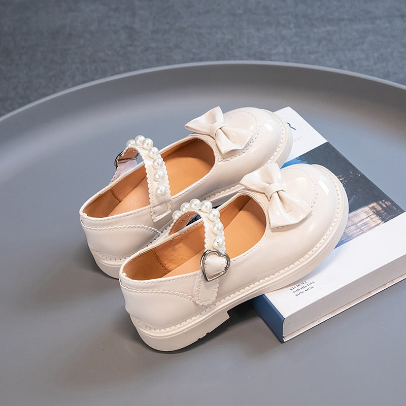 Girls Pearl Bow Glitter Shoes – Charmy