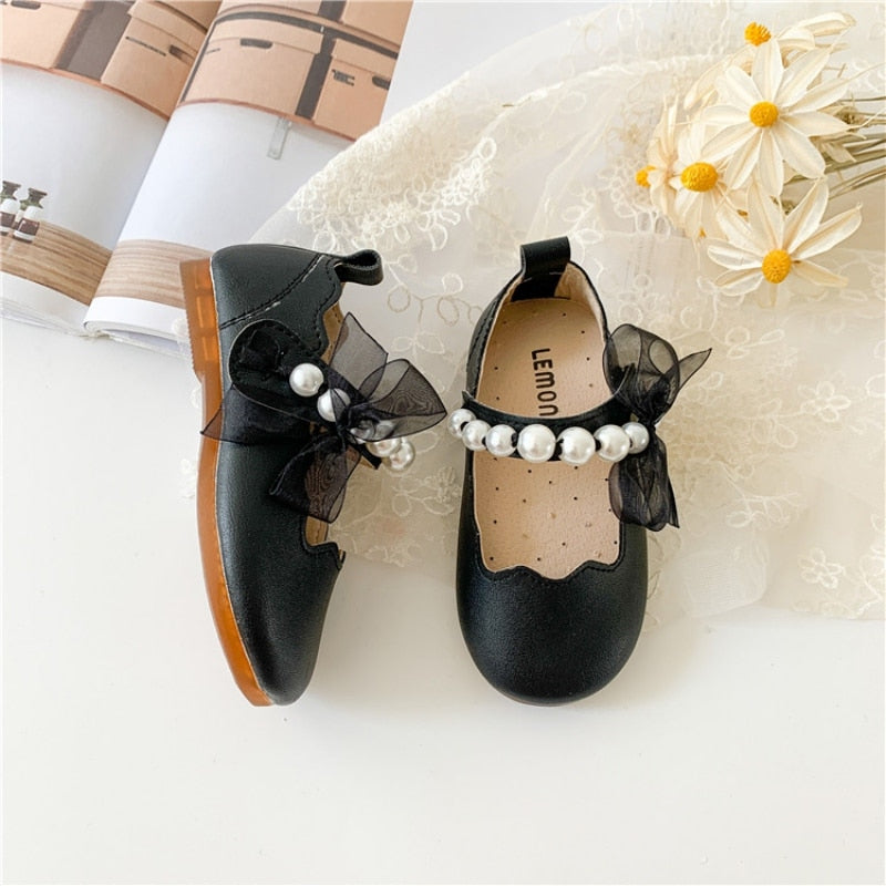 Girls Pearl Tulle Bow Party Shoes – Charmy