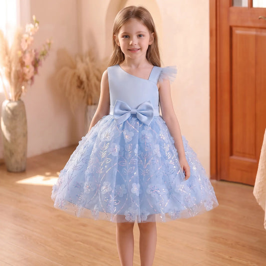 Children's Party Dress with Flowers and Bow