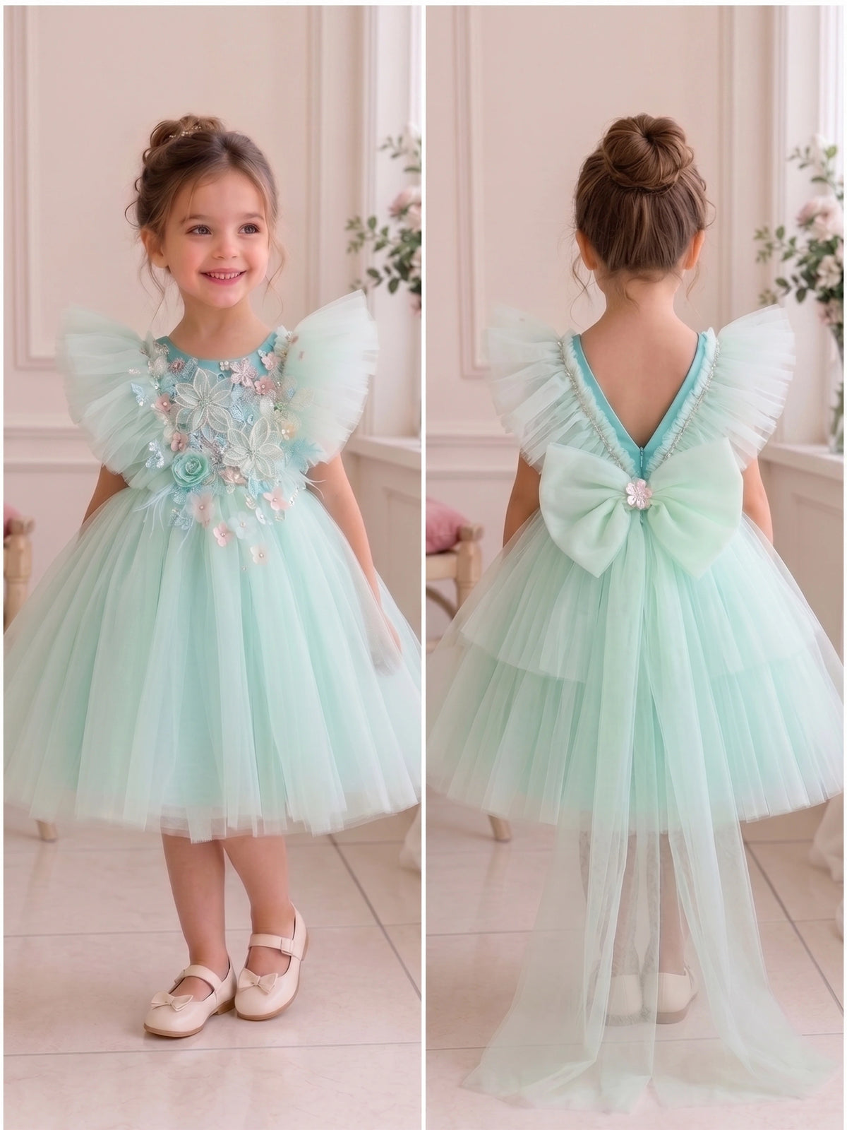 Blue Floral Party Dress for Girls