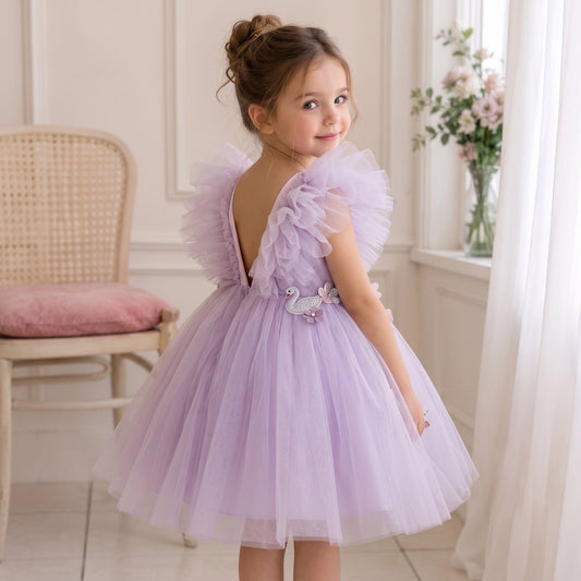 Children's Party Dress with Floral Flamingo Print