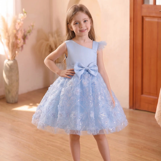 Children's Party Dress with Flowers and Bow