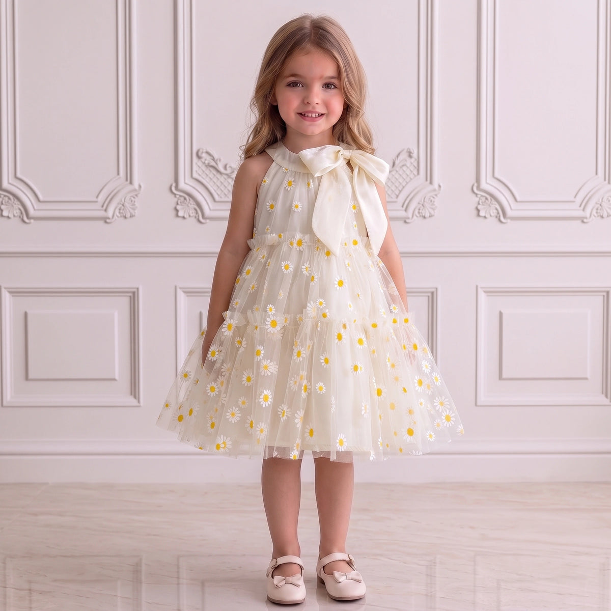 Girls' Tulle Dress with Daisies