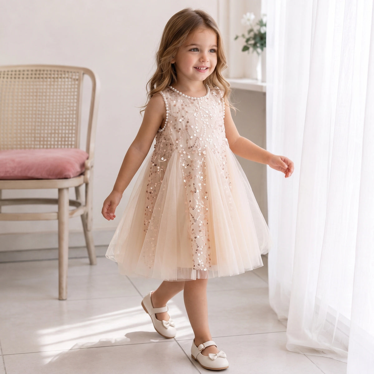 Children's Shiny Tulle Bow Dress