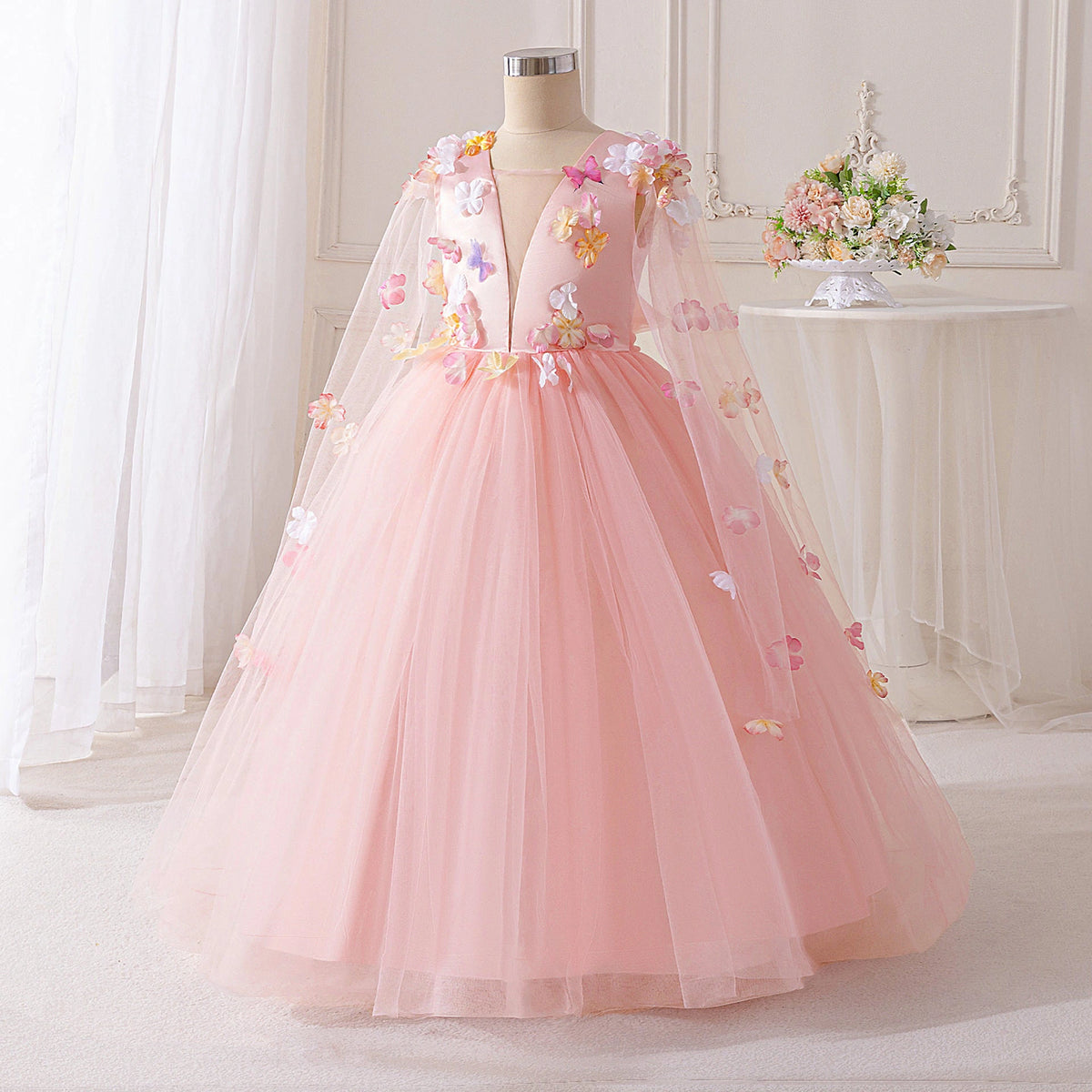 Children's Flower Tulle Party Dress