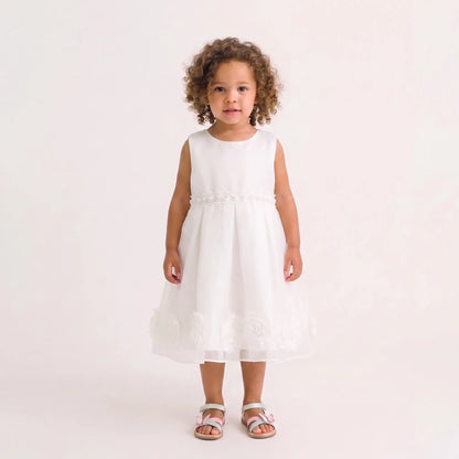 Children's White Dress with Bow and Flowers