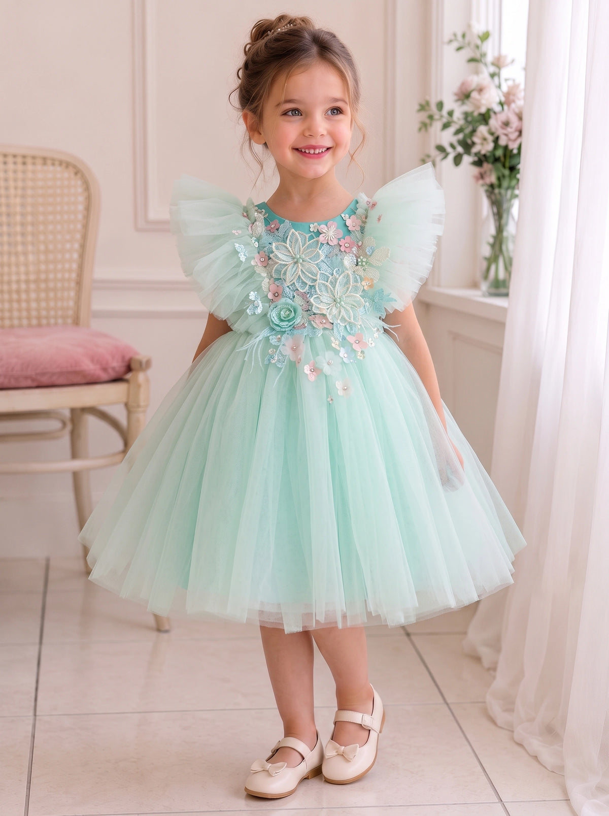 Blue Floral Party Dress for Girls