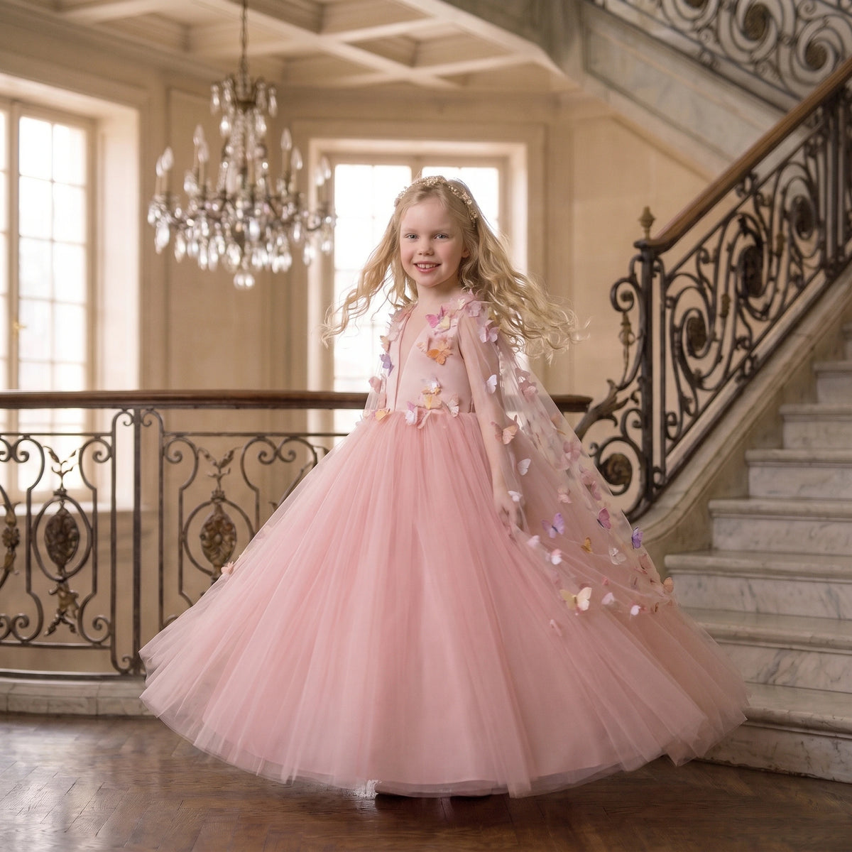 Children's Flower Tulle Party Dress